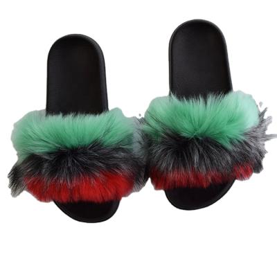 China 2021 New Style Women Lightweight Faux Fur Slippers With Logo Platform Faux Fur Sliders Indoor Hairy Slippers For Women for sale