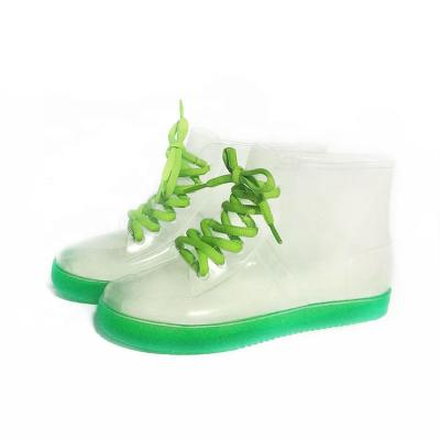 China Waterproof colorful transparent lace up girl rain boots small size fashion women raining shoes jelly custom ankle boots for sale