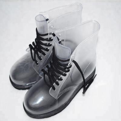 China Lace Up 2018 Popular Good Selling Ladies Clear PVC Transparent Rain Boots for sale