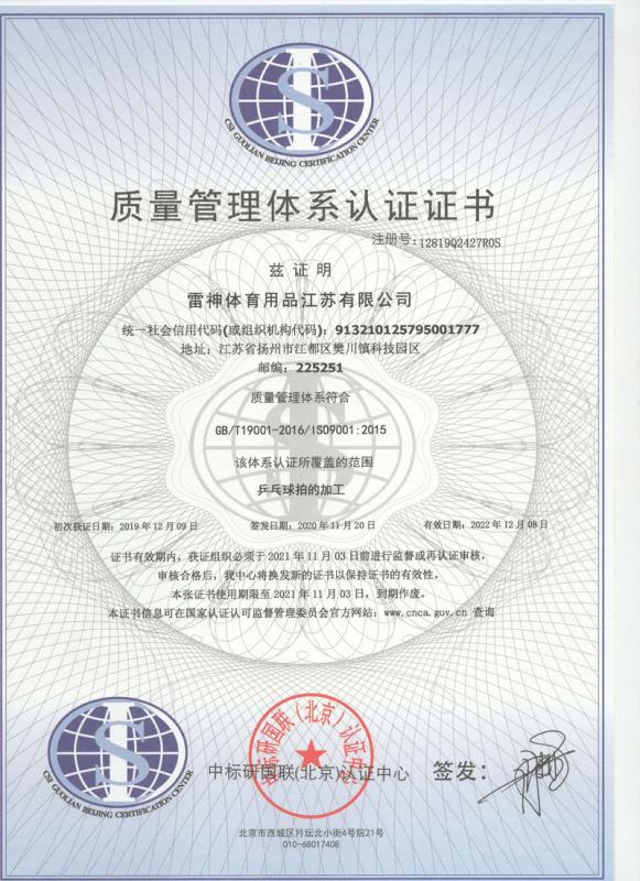 ISO9001 - Loki Sports Goods Jiangsu Co., Ltd.