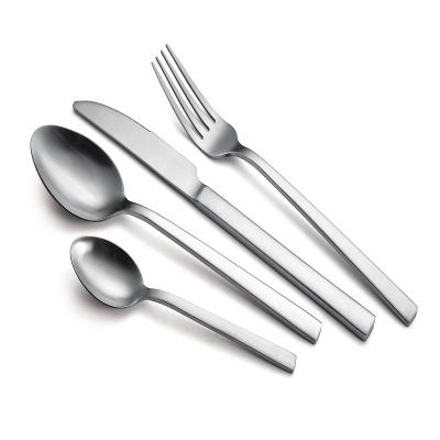 China Sustainable Matte Stainless Steel Flatware Set Silver Cutlery For Dinner Hotel Supermarket for sale