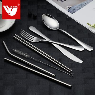 China Sustainable High Quality Stainless Steel Camping 5pcs Cutlery Flatware Silver Gold Colored With Cloth Bag for sale