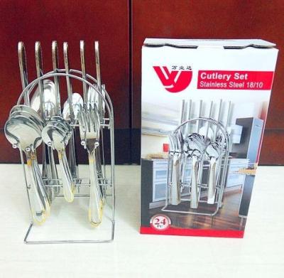 China Sustainable 24 Pcs / Set Stainless Steel Cutlery Set With Wire Holder for sale