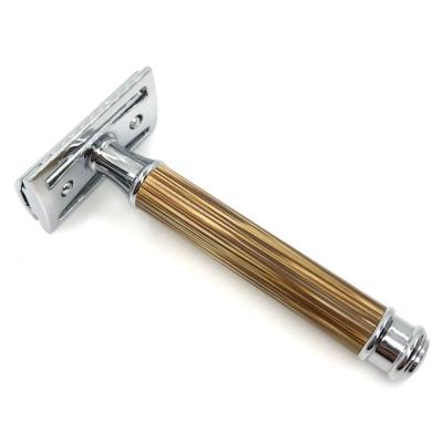 China Eco-friendly Simple Metal Bamboo Brass Handle Razor Blade Double Edge Safety Shaving Razor For Men for sale