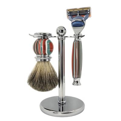 China Popular Shaving Brush Products 5 Blade Razor Badger Hair Knot Beard Brush Matel Resin Handle Shaving Brush Set Shave Barber Neck Brush for sale