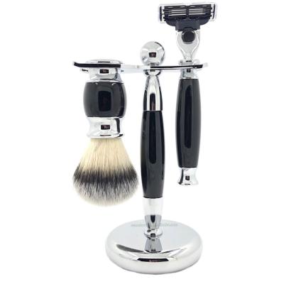 China China Factory Manufacturer Triple Blade Face Shaving Razor Hair Synthetic Knot Handle Metal Holder Classic Black Shaving Brush for sale