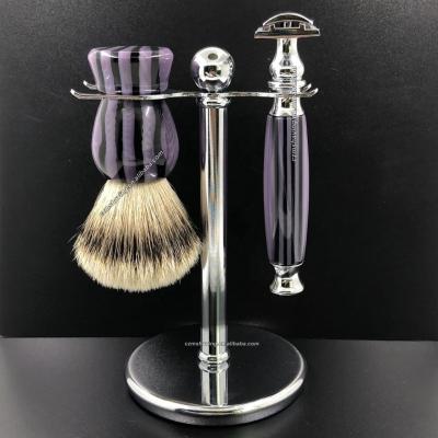 China Pure Shaving Brush Men Shaving Brush Men Shaving Brush Set Resin Handle Hair Stripe Pattern Beard Brush for sale