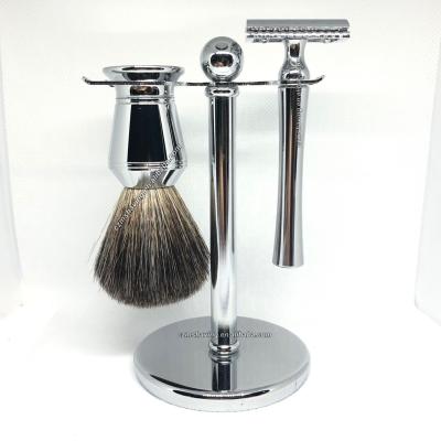 China Shaving Brush Men Shaving Brush Metal Handle Badger Hair Beard Set Brush Chrome Holder for sale