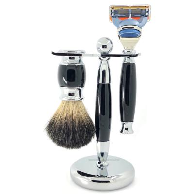 China Face 5 Blade Shaving Brush Set Black Knot Classic Hair Razor Classic Color Badger Color Handle Metal Holder Shaving Brush for sale