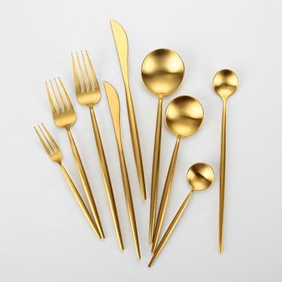 China Sustainable Luxury Set of Matte Gold Stainless Steel Flatware for Wedding Party and Home Use for sale