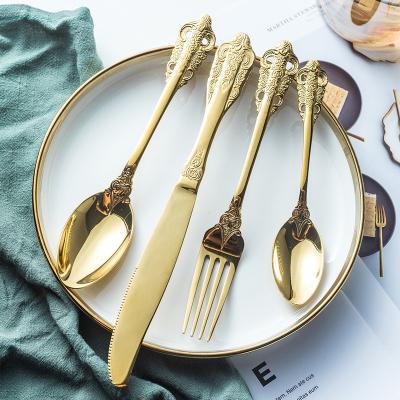 China Sustainable Elegant Stainless Steel Cutlery Set Mirror Luxury Gold Baroque Flatware Set For Weddings Banquets for sale