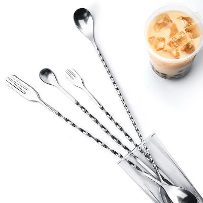 China Viable Spiral Handle Spoon Bar Mixing Spoon With Fork Stainless Steel Cocktail Stirring Spoon for sale