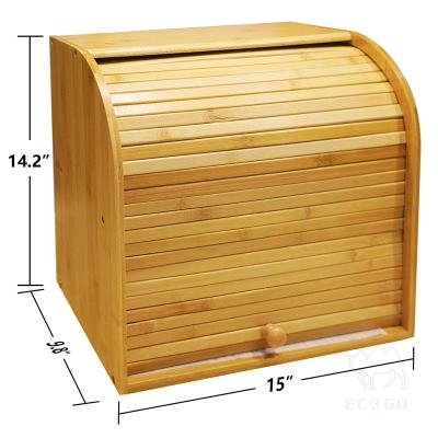 China Sustainable Bamboo Bread Box 2 Layer Large Capacity Bread Box Countertop Bread Storage Bin for sale