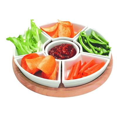 China Sustainable Bamboo Lazy Susan With Ceramic Dishes , Bamboo Serving Tray for sale