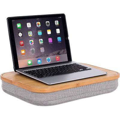 China Sustainable Bamboo Lap Desk with Laptop Storage Compartment Pillow Cushioned Laptop Accessories Book Stand for sale