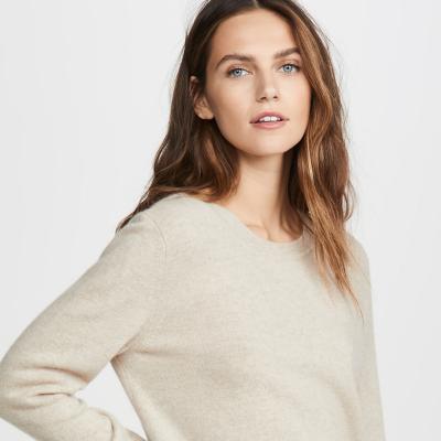 China Breathable O-neck Plain Knitwear Oatmeal Color Simple Casual Design Women Pullover Warm Cashmere Sweater For Winter for sale