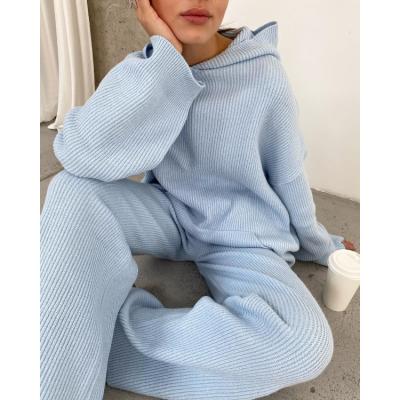 China Anti-wrinkle 2022 Fall Winter Knit Sweater 2 Two Piece Set Palazzo Pants Women Loungewear Pajama Set Knitted Women Sweater Set for sale