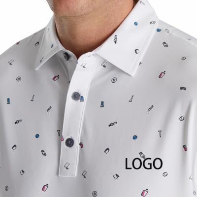 China Anti-wrinkle High Quality Custom Embroidery Logo Patterned Doodle Printing Lisle Self Collar Sublimation Men Performance Golf Shirts for sale