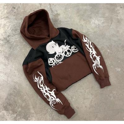 China Anti-wrinkle High Quality No String Sweatshirt 100 Cotton Pullover Heavyweight Oversized Puff Printing Cut Edge Custom Raw Hem Hoodie For Men for sale