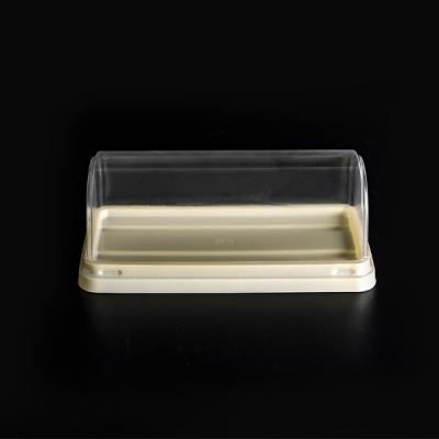 China Disposable Gold Plastic Container Food Packaging Cake Boxes Tray With Clear Window for sale