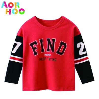 China Aorhoo Customized Kids Anti-Shrink T-shirt Plain Knit Long Sleeve Slim Fit Baby Girl Soft T-shirt With Squishy Selvedge Cuff for sale