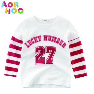 China Aorhoo 2021 summer children's anti-shrink clothing Korea new style boys and girls fashion letter print T-shirts kids baby cotton T-shirt for sale