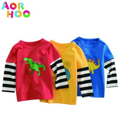 China Aorhoo Anti-Shrink Kids Long Sleeve Custom Logo Printing 100% Cotton Plain White Kids Baby Boy T-shirts for sale