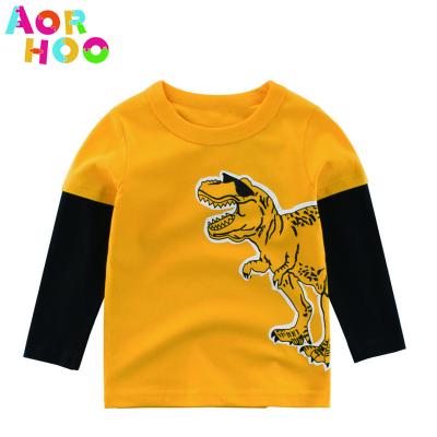 China Custom Aorhoo Anti-Shrink Logo Kids T-shirts Printed Loose White T-shirt Raglan Sleeve Baby Boy T-shirts 100% Cotton Plain for sale