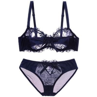 China Breathable French Sexy Thin Cotton Lingerie Lace Bra Set for sale