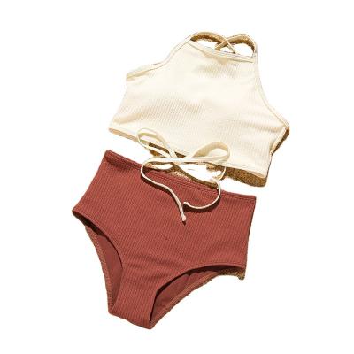 China 2021 breathable new high-waisted swimsuit solid color bikini for sale