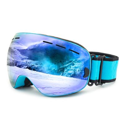 China Blue Skiing/Outdoor Sports Onhand Adult OEM Ski Goggles Coated Double Lens PC 2 Layers Anti-Fog Fingerprint Snow UV Outdoor Sports Mask for sale