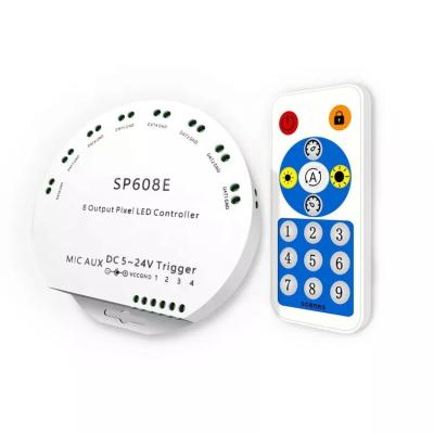 China Colorful Hopping SP608E 8 Output Pixel Blue tooth LED Controller DC 5-24V Trigger multiport remote APP RF 16Keys Controller for addressable strip for sale