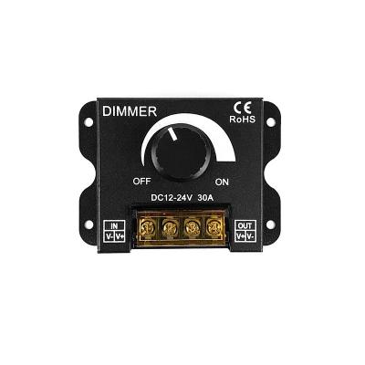 China Ironclad high power Manual knob led strip dimmer dc 12v 24v 30a 720w dimming switch ce rohs brightness adjustable led strip light dimming for sale