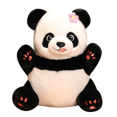 China 2023 new design 35cm panda plush toys with flowers on the head and bamboo sprout style supporting for kids game for sale