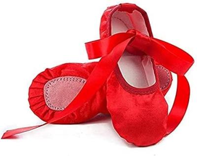 China Satin Girls Ballet Shoes Purple Flat Slippers With Ribbon Women Flat Dance Slippers for sale