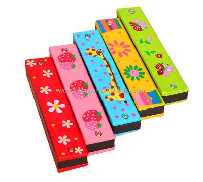 China Educational Lovely Cartoon Wooden Harmonica Toy for Children for sale