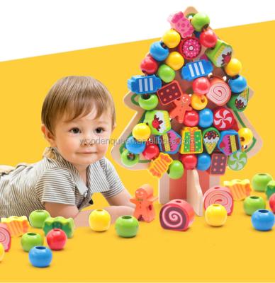 China Educational Toys Wooden Toys for Children YZ067 Christmas Tree Gift Wooden Toys with Bead Wooden Tree Beading String Toy for sale