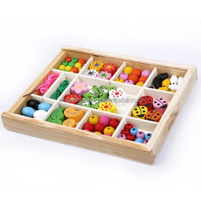 China Cartoon Toy Wooden Toy For Kids Cartoon Frog Diy Bead Kit Toys Children Wooden Threading Beads Threading Toy Beads MSN00011 for sale