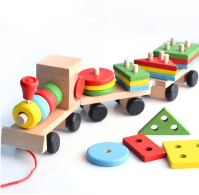 China Colorful/Safety/Environmental/Healthy 2018 New Wooden Colorful Shape Blocks Toy Train Set Kid Toy Wooden Train Set CDN-1878 for sale