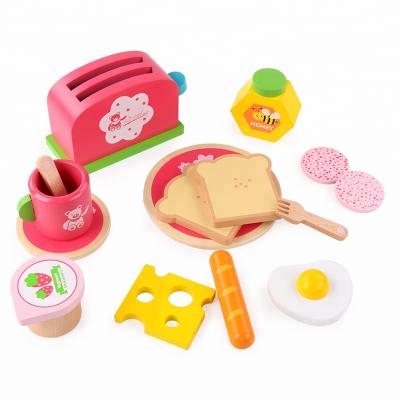 China Pretend Play Toy Set High Quality Pink Breakfast Set Kitchen Food Set Toys TQ-1801 For Girls Wooden Toy For Kids for sale