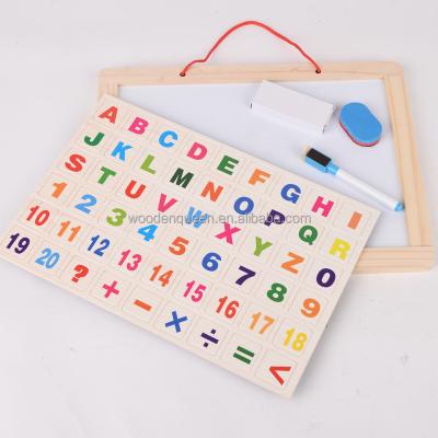 China Colorful/Safety/Environmental/Healthy Wooden Magnetic Drawing For Kids 3727 White Letter English Number Double-Sided Hanging Blackboard Drawing Board Kids Toys for sale