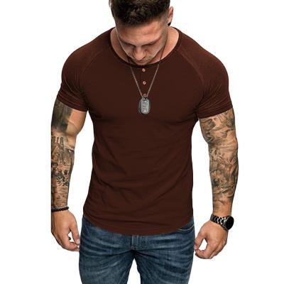 China 2021 New Arrivals Men's Solid Color Outdoor Fitness Gym T-shirt Anti-Wrinkle Raglan Sleeve Slim Waist Skinny Body T-shirt for sale