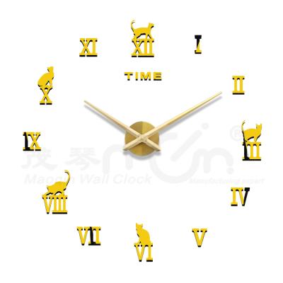 China 3d diy clocks modern style large antique quartz wall clock modern time cat decorative roman numeral wall clock for sale