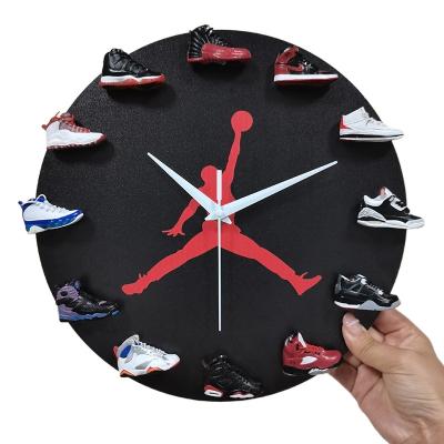 China Jordan AJ Flying Sneaker Mini DIY Clock Modern Antique 3D Style Shoe Basketball Shoes 2021 New Style 12 Inch Model Wall Clock for sale