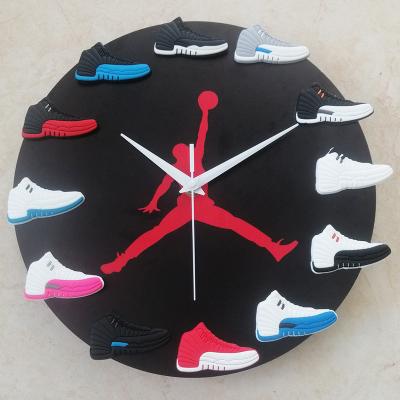 China Antique Style Basketball Shoes Wall Clock DIY Numbers Sports Shoes Model AJ12 Modern Style Watches Home Decoration 3d Wall Watches 12 Inch for sale