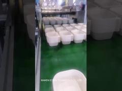 Injection molding lunch box processing