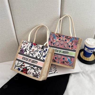 China Fashion Custom Logo Printed Eco Friendly Shopping Straw Pattern Ladies Canvas Cheap Handbag for sale