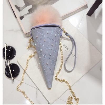 China Fashion cute chain party ladies pinch pearl shoulder bags plush hair fur women ice cream shape handbag cross - body bag for sale