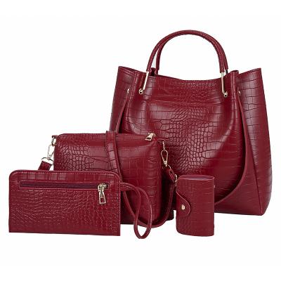 China Fashion Women Bags 2022 Fashion Ladies Faux Alligator Leather 3 Piece Handbag Shoulder Bag Set for sale