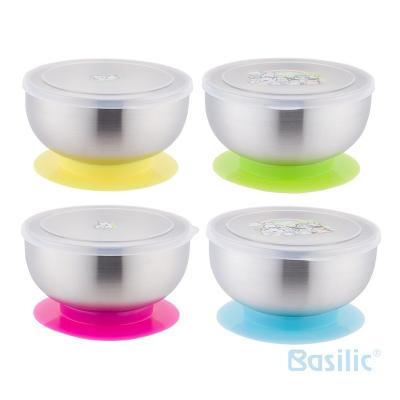 China BPA Free Pink / Blue / Green / Yellow Stainless Steel Bowl, With Lid For Baby Training for sale